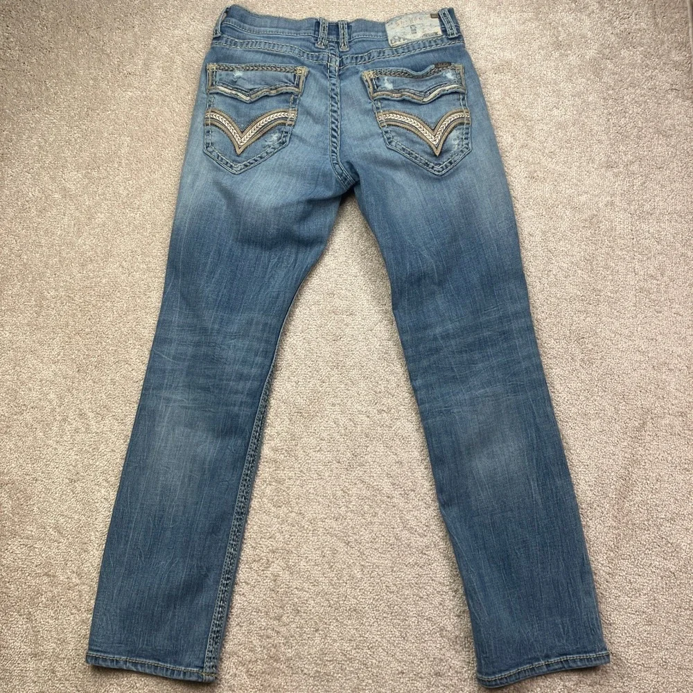 Salvage Men 32x32 (32x31) Mayhem Straight Jeans Blue Distressed Buckle Exclusive